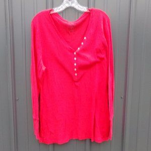 Old Navy Hot Pink Long Sleeve 1/4 Button Down Shirt- Size XL